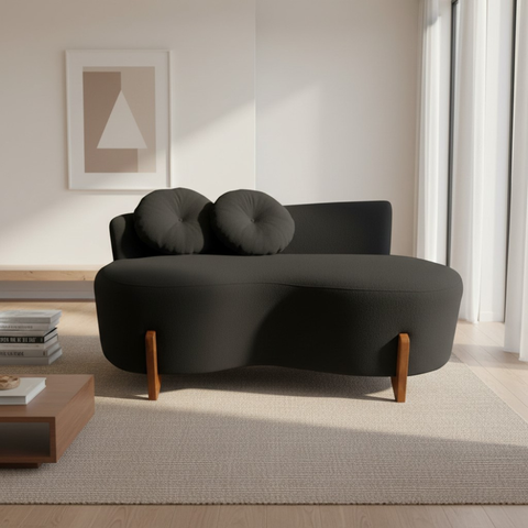 Namoradeira Sofá Feijão Lounge 120cm Orgânica Bouclé Preto