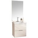 Ver imagem 1 de Conjunto Banheiro Gabinete 60cm Com Lavatório E Espelho Pietra B06 Branco Brilho - Lyam Decor