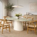 Ver imagem 4 de Mesa de Jantar Cone Oblongo 180x100 Cm Mármore Blue Deep e Base Laca Off White