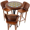 Ver imagem 1 de Cj Mesa Madeira Azulejo 60cm - Bistrô Fixa 98cm + 3 Banquetas 73 - Natural - Anos Dourados