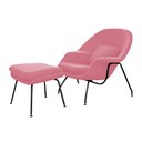 Ver imagem 2 de Poltrona Womb Chair com Puff Linho Base Preta Linha Premium Sala Quarto Leitura Moderna Luxo - Rosa