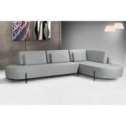 Sofá 4 Lugares com Chaise Direito Austrália Linho 293cm Redenobre Cor:cinza Claro; - 2
