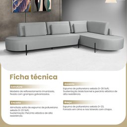 Sofá 4 Lugares com Chaise Direito Austrália Linho 293cm Redenobre Cor:cinza Claro; - 6