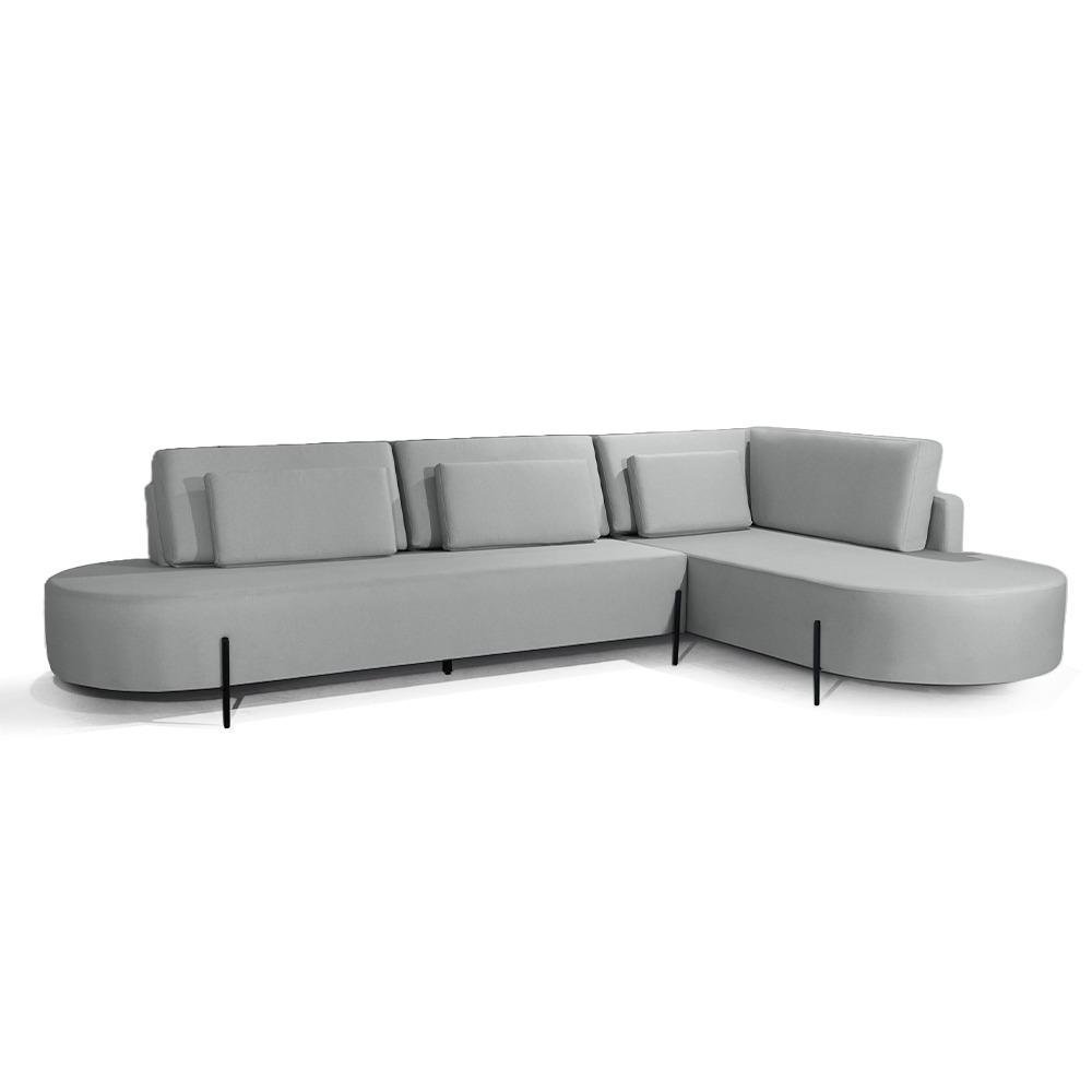 Sofá 4 Lugares com Chaise Direito Austrália Linho 293cm Redenobre Cor:cinza Claro;