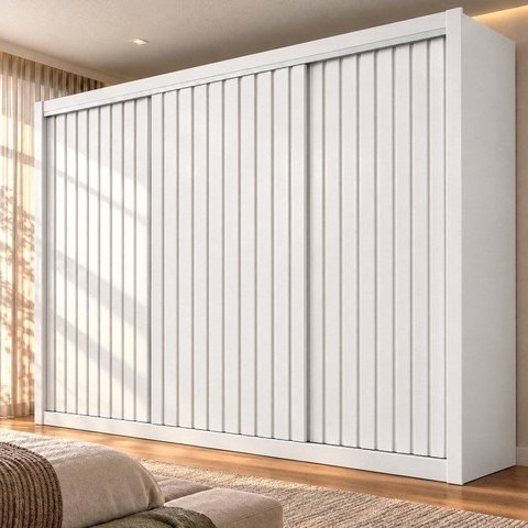 Guarda Roupa Casal 3 Portas de Correr Ripadas e 6 Gavetas 100% MDF York