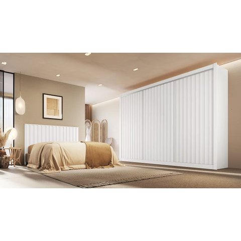 Guarda-Roupa Casal Ripado 3 Portas e 6 Gavetas 100% MDF York 3R Branco/Acetinado