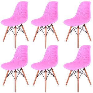 Kit 6 Cadeiras Charles Eames Eifell Furadinha Cor: Rosa
