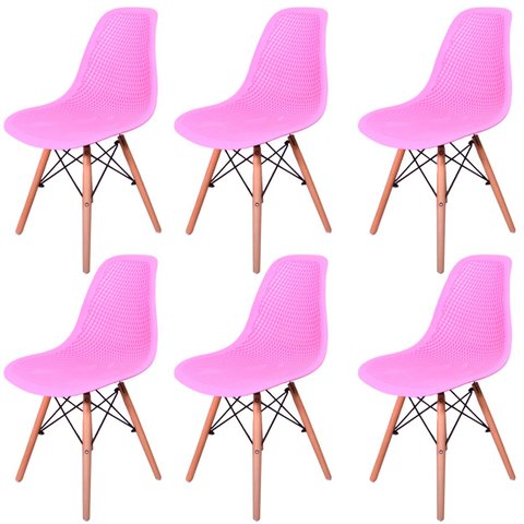 Kit 6 Cadeiras Charles Eames Eifell Furadinha Cor: Rosa