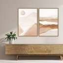 Ver imagem 1 de Quadro Tela Composição Onda Terra Moldura Bege 2X 63X42Cm