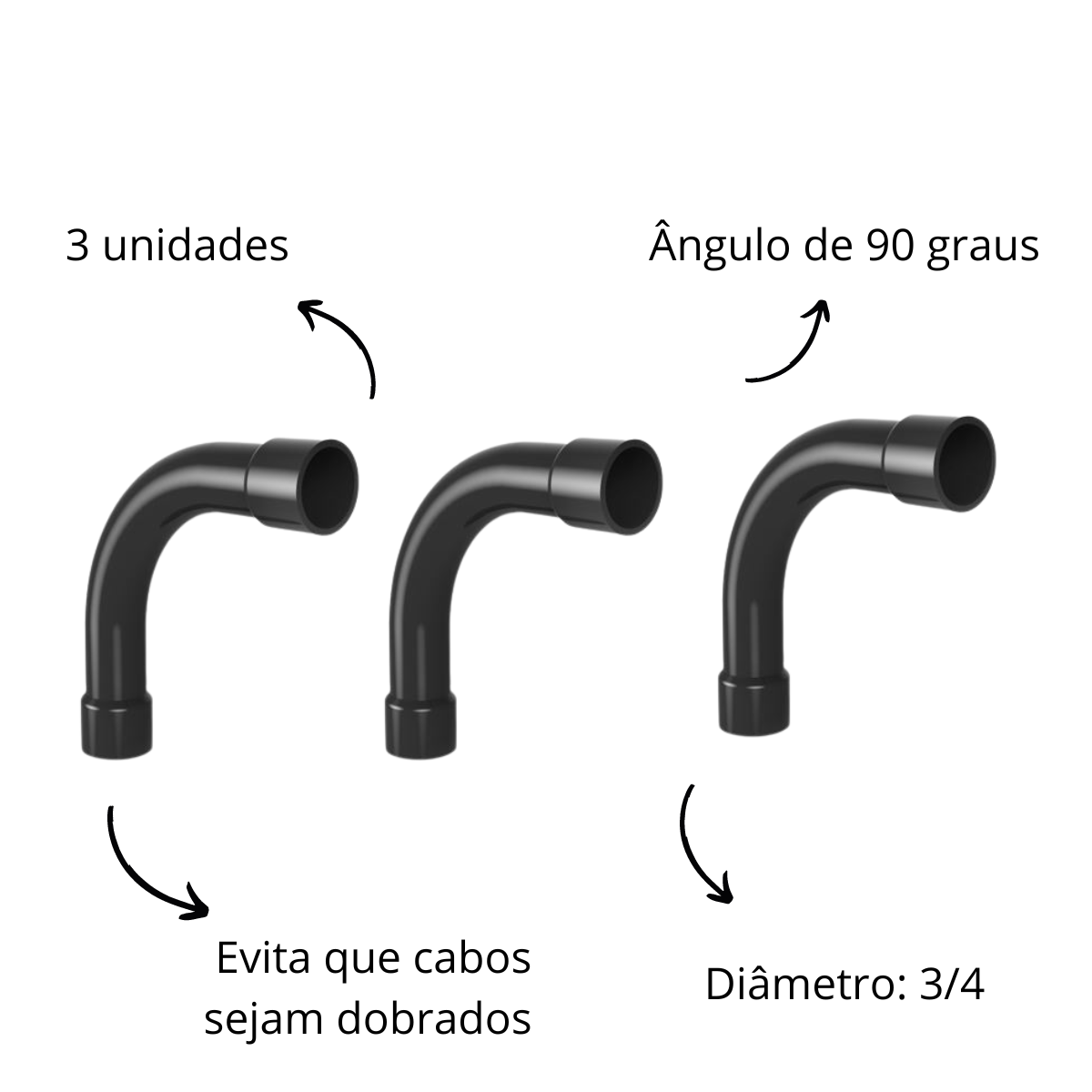 Kit 3 Unidades Curva 90° Com Luva Conduite Eletrotuto 3/4 Preto - 2