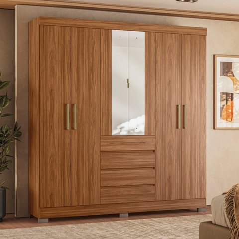 Guarda-Roupa Casal 6 Portas 201cm x 217cm Ópera Marrom/Nogueira Touch