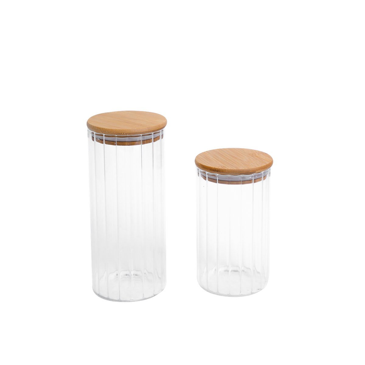 Kit 2 potes vidro herméticos para mantimentos canelado com tampa de bambu - Oikos - 1