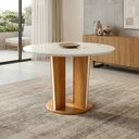 Ver imagem 1 de Mesa de Jantar 4 Lugares Redonda 135cm Tampo Vidro/MDF Ana Marrom/Cinamomo/Off White
