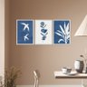 Kit 3 Quadros Decorativos para Sala Azul Boho Passáros Natureza Abstrato Moderno - 1
