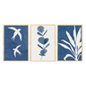 Kit 3 Quadros Decorativos para Sala Azul Boho Passáros Natureza Abstrato Moderno - 2