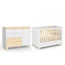 Ver imagem 1 de Jogo de Quarto Infantil Rope Cômoda com Porta e Berço Natural/branco Soft - Matic Móveis