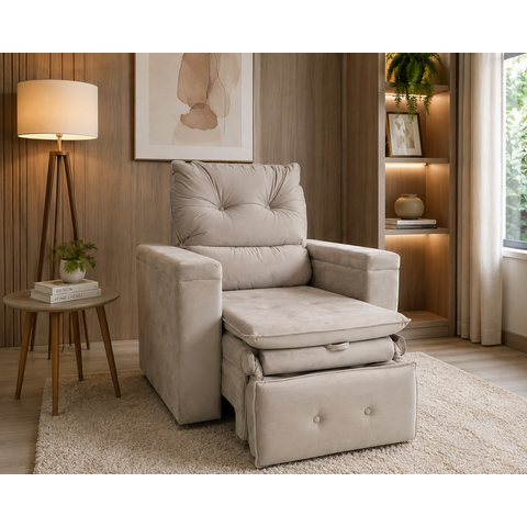 Poltrona Do Papai Retrátil Reclinável Suede Bege Conforto - Larbelle