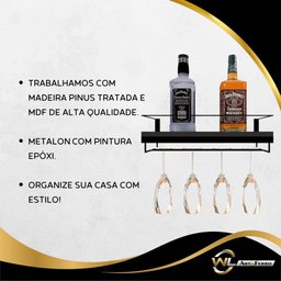 Adega Bar Bebida com Porta Taça 65 Cm Preto - 3
