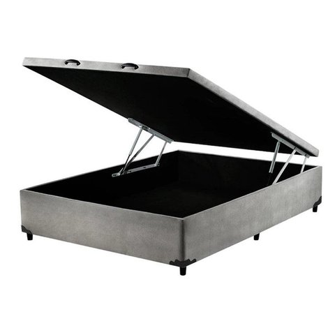 Base Box Baú Casal Blindado 138x188 Suede Cinza Bio Box