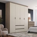 Ver imagem 2 de Guarda Roupa Casal Nobre 4 Portas Rustic Off White - Thb Móveis