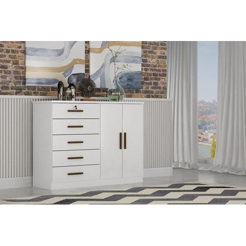 Cômoda para Quarto com Sapateira 5 Gavetas - Seul-branco - Móveis Novo Horizonte