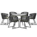 Ver imagem 1 de Mesa com 6 Cadeiras de Jantar Roma 120cm e Noronha em Alumínio Preto Corda Náutica Estofado 8 Trama