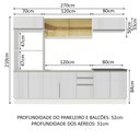 Ver imagem 4 de Armário de Cozinha Completa 100% MDF 270cm Frentes Branco Brilho Acordes Madesa 07