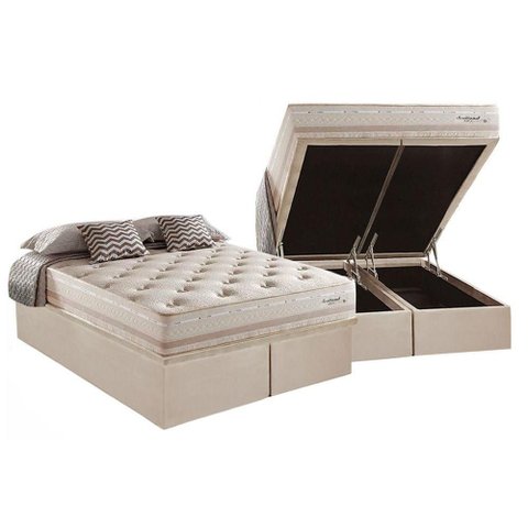 Cama Box Baú Queen: Colchão Molas Masterpocket Ensacadas Herval Maxspring Scotland + Base Crc