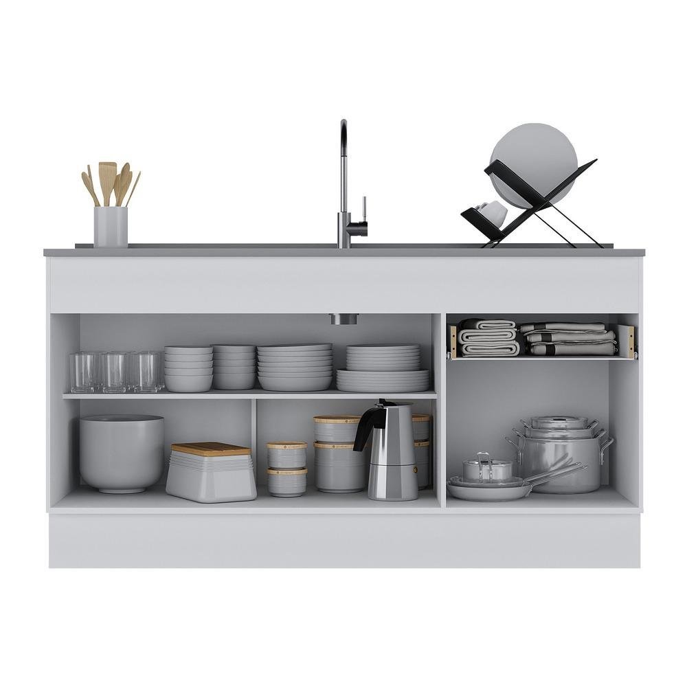 Balcão Cozinha Gabinete Pia 150cm com Rodapé 3 Portas 1 Gaveta Veneza Multimóveis V2115 Branco/Preto - 4