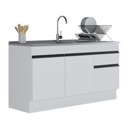 Balcão Cozinha Gabinete Pia 150cm com Rodapé 3 Portas 1 Gaveta Veneza Multimóveis V2115 Branco/Preto - 2