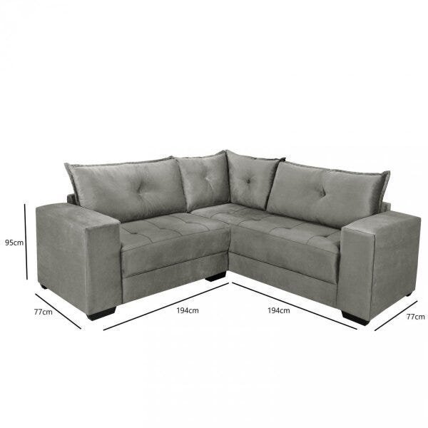 Sofá de Canto 5 Lugares Viçosa Lufer Estofados em Suede Cinza 95 cm x