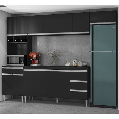 Cozinha Modulada 4 Peças Andréia 280cm Preto com Tampo Ajl