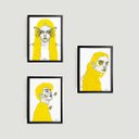 Ver imagem 1 de Kit 3 Quadros Yellow Design 24x18cm - com vidro:Madeira preta