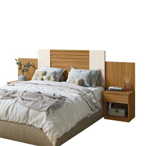 Cabeceira Araguaia 235cm com Mesa de Cabeceira Freijó Off White Cinza Flex Moval