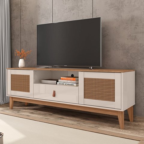 Rack Sala Esmeralda para Tv até 60 Polegadas Pés em Madeira - Off White/noce
