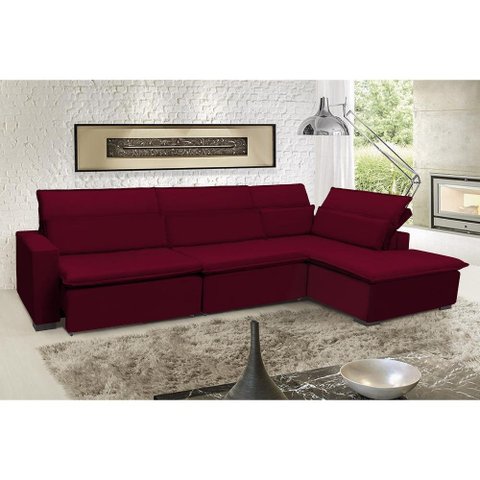 Sofá Istambul 3.80x1.90m Retrátil e Reclinável com Chaise - Vinho