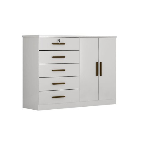 Cômoda para Quarto com Sapateira 5 Gavetas - Space-Branco - Móveis Novo Horizonte