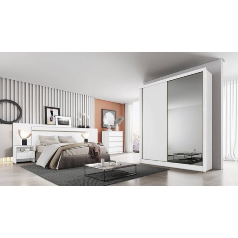 Guarda Roupa Solteiro com Espelho Mdf 3 Gavetas - Virtus -branco - Móveis Novo Horizonte