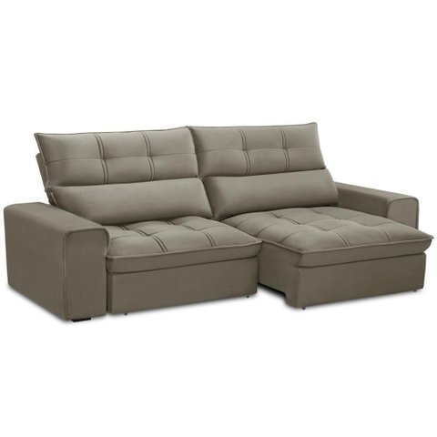 Sofá Retrátil Reclinável para Sala 3 Lugares 210cm Asaph F04 Veludo Marrom Claro - Lyam Decor