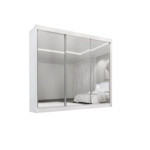 Guarda Roupa Casal Dubai 3 Portas Espelhadas 6 Gavetas 100% Mdf D Doro Móveis- Branco