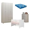 Quarto de Bebê Louise 4 Portas com Berço Doce Sonho 100 Rodízios Branco Brilho e Colchão - Ajl - 1