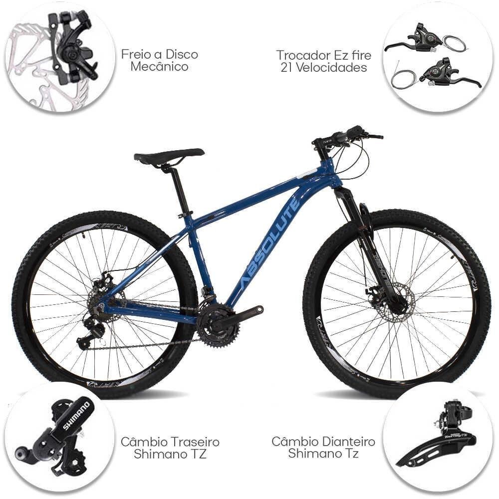 Bicicleta Aro 29 Absolute Nero Aluminio Câmbios Shimano 21v Freio a Disco - Azul - 17 - 3