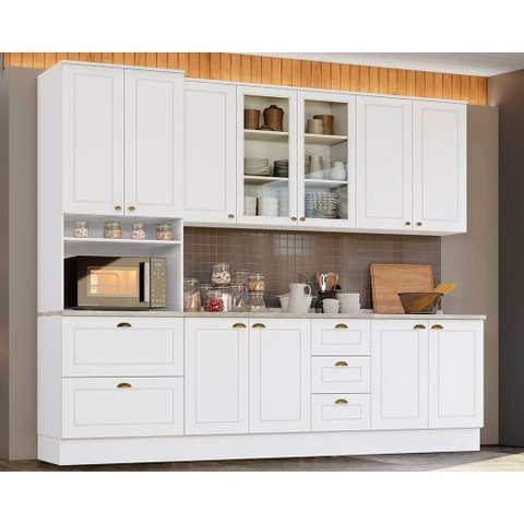 Cozinha Modulada Americana 7 Peças 2aéreos+ 1 Paneleiro +2balcões+ 2 Complementos C5p45 Branco2 a