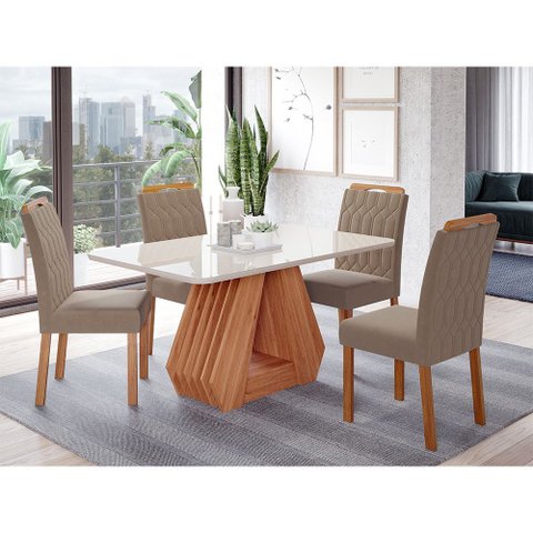 Conjunto Sala de Jantar Ágata Tampo em Mdf e Vidro com 4 Cadeiras Paola Cimol