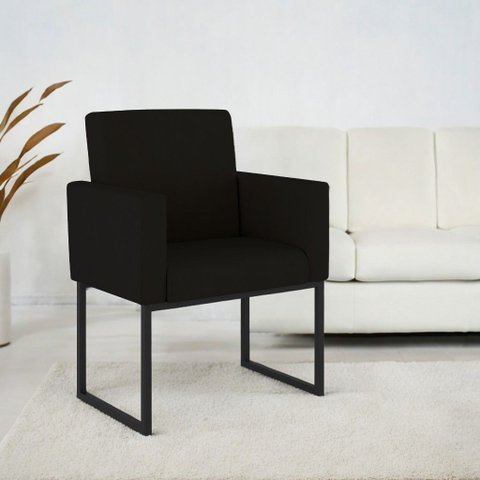 Poltrona Cadeira Decorativa Recepção Base de Ferro Dourada Cor:preto