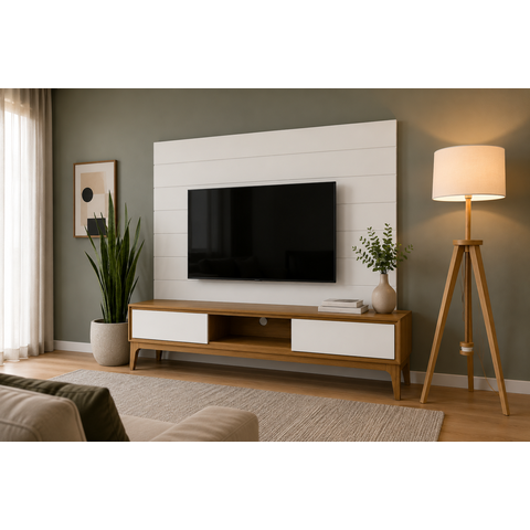 Painel Lambri Cabeceira King 180cm MDF Autoadesivo Parede: Branco