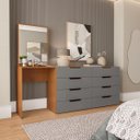 Ver imagem 1 de Cômoda Penteadeira Madri 8 Gavetas c/ Espelho 209x160cm Cinza/Freijó 250804