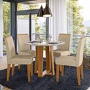 Ver imagem 2 de Conjunto Sala de Jantar Mesa Isabela 100x100 4 Cadeiras Cecilia Ype/off White/linho Palha