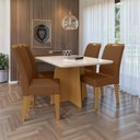 Ver imagem 1 de Cj Evora 120x90 Tp MDF/Vidro c/4 Cad Marrom/Nature/Off White