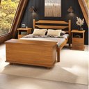 Ver imagem 1 de Conjunto de Quarto 1 Cama 2 Mesas de Cabeceira e Baú Porteira Marrom/Mogno Mel